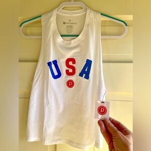 Pure Barre White USA Racer Back Tank Top, New with tags